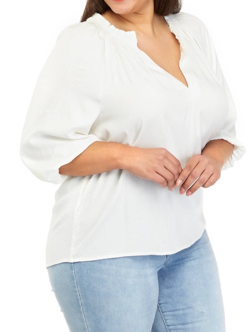 crown & ivy Cream Peasant Blouse with Puff Sleeves